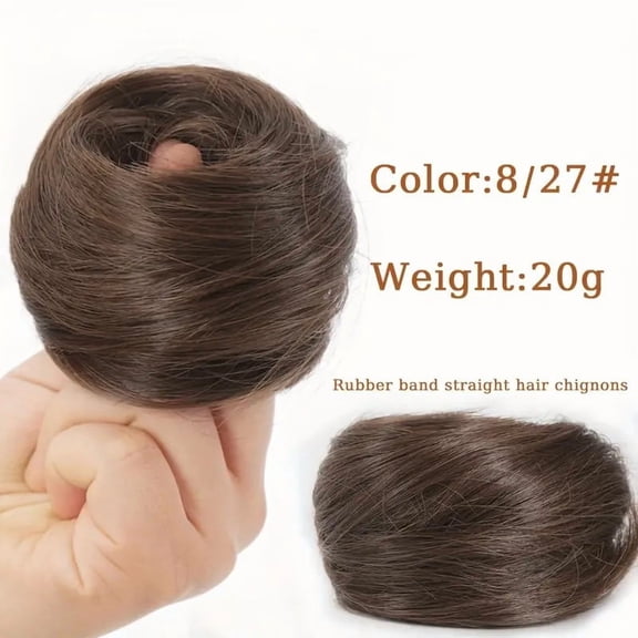 XmhyTop 2PCS Human Hair Messy Bun Hairpieces, Women’s Highlight Scrunchie Style, Elegant Chignon Design for Updos, Natural-Looking Hair Accessory for Daily, Dark Brown B