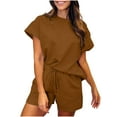 thumbnail image 2 of pstuiky Pajama Sets for Women 2 Piece, Women Print Short Sleeve Round Neck Blouses Shirts Sets and Shorts Slim Fit Comfy Plus Size Lounge Womens Loungewear Set Save Big Coffee L, 2 of 6