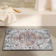 thumbnail image 3 of Boho Bathroom Rug, Vintage Distressed Kitchen Mat, Non-Slip Oriental Entryway Door Mat Low-Pile Floor Carpet for Bedroom Laundry Bedside, Washable Small Bath Rug 17"x27"Grey-Orange, 3 of 4