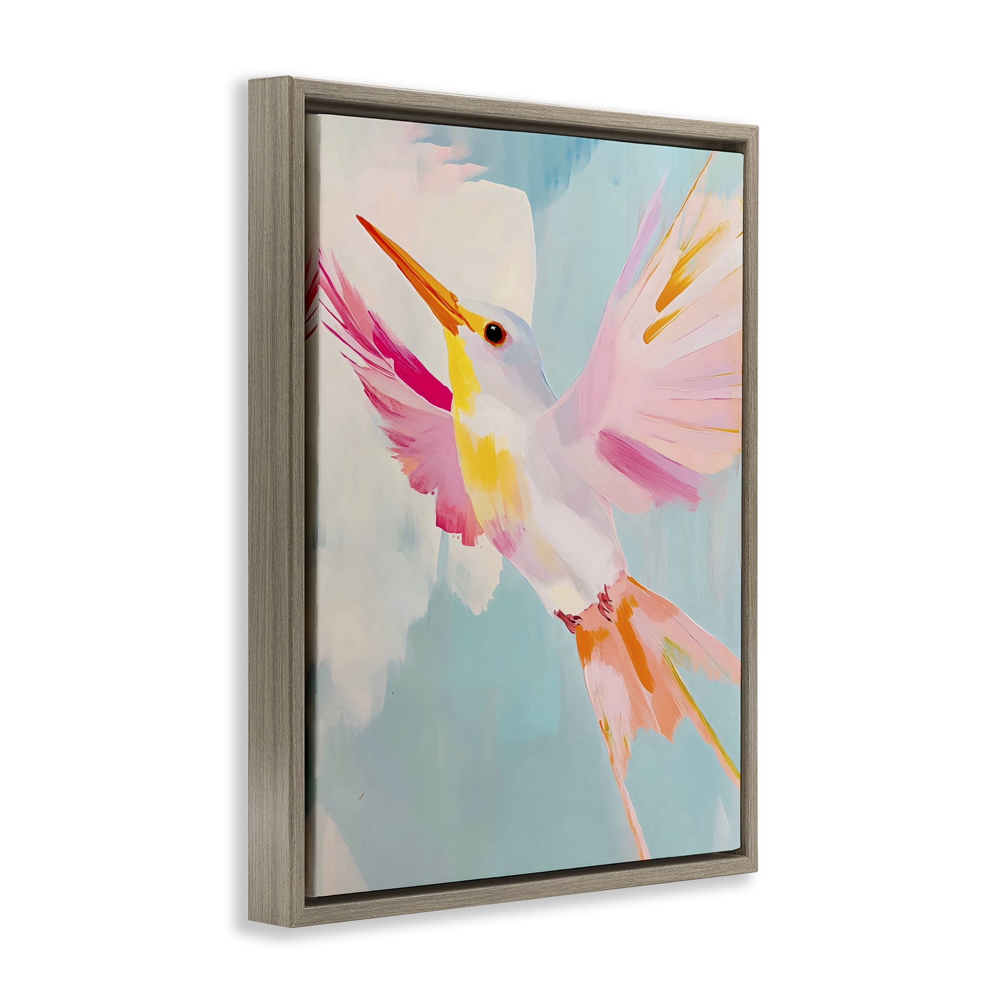 Stupell Industries Pastel Hummingbird Soaring Brown Framed Floater Canvas Wall Art, design by The Prints Vibe
