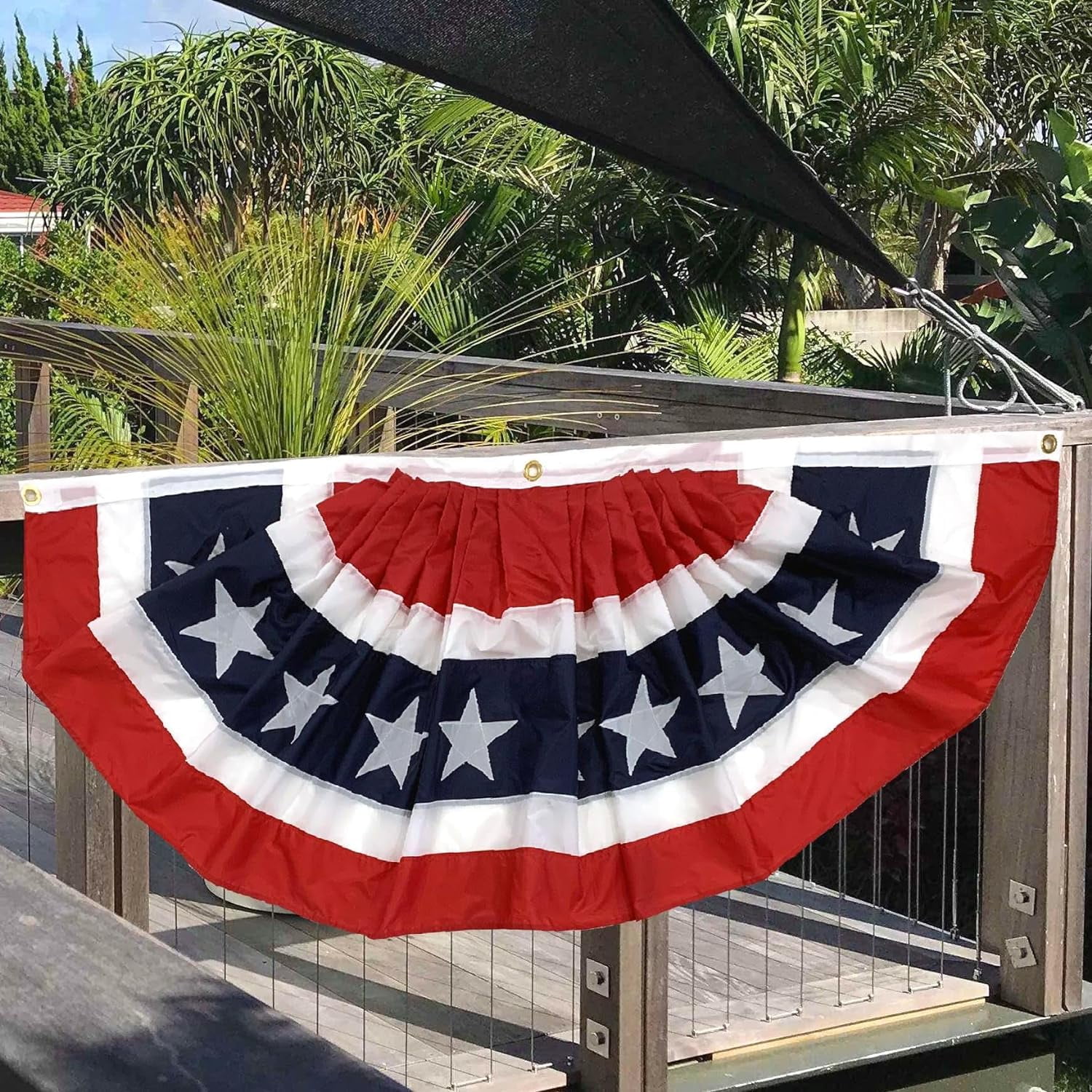 Patriotic American Flag Bunting Banner - 30" x 72" Pleated Fan Flag, 4th of July, USA, Red White & Blue Outdoor Décor, Christmas, President's Day, Memorial Day