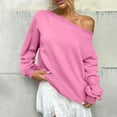 thumbnail image 3 of successthop Off the Shoulder Sweatshirt for Women Fleece Lined Long Sleeve Streetwear Oversized Tops Solid Sweaters Pink, 3 of 8