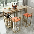 thumbnail image 6 of Yardi Yarda Bar Table and Chairs 5-Piece Set, Bar Table with Storage Function and Gold Frame, Bar Chair with Brown Tabletop and Blue Cushion, Orange, 6 of 19