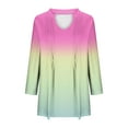 thumbnail image 6 of Women's Pleated Front Gradient Color Shirts V-Neck Fashion 3/4 Length Sleeve Casual knit Loose Fall 2025 Tops (XL, Hot Pink), 6 of 6