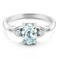 thumbnail image 2 of Gem Stone King 925 Sterling Silver Sky Blue Aquamarine and White Zirconia 3-Stone Rings for Women (1.26 Cttw, Gemstone March Birthstone, Oval 8X6MM, Available in Size 5, 6, 7, 8, 9), 2 of 4
