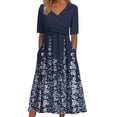 thumbnail image 1 of Vestido midi BEYINCUTE con estampado floral bohemio de manga 3/4 para mujer, 1 of 7