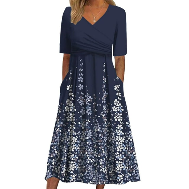 Vestido midi BEYINCUTE con estampado floral bohemio de manga 3/4 para mujer