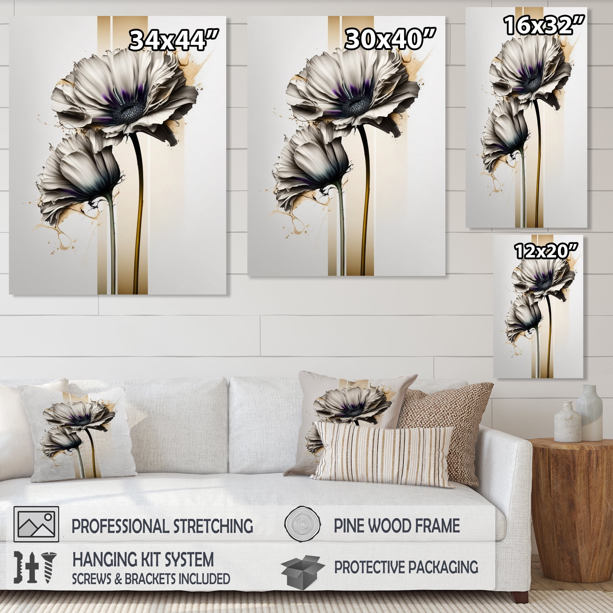 Designart White Gerbera Flower On Golden Beige Paint I Canvas Wall Art