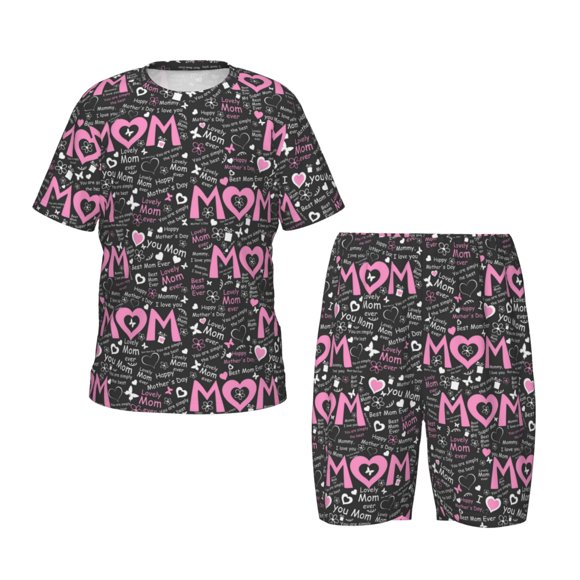 Fotbe Lovely Mom Ever Pijama Estampada de 2 Piezas para Niños – Ropa de Dormir de Manga Corta Cómoda para Niños y Niñas, Camiseta y Shorts de Algodón-Medium