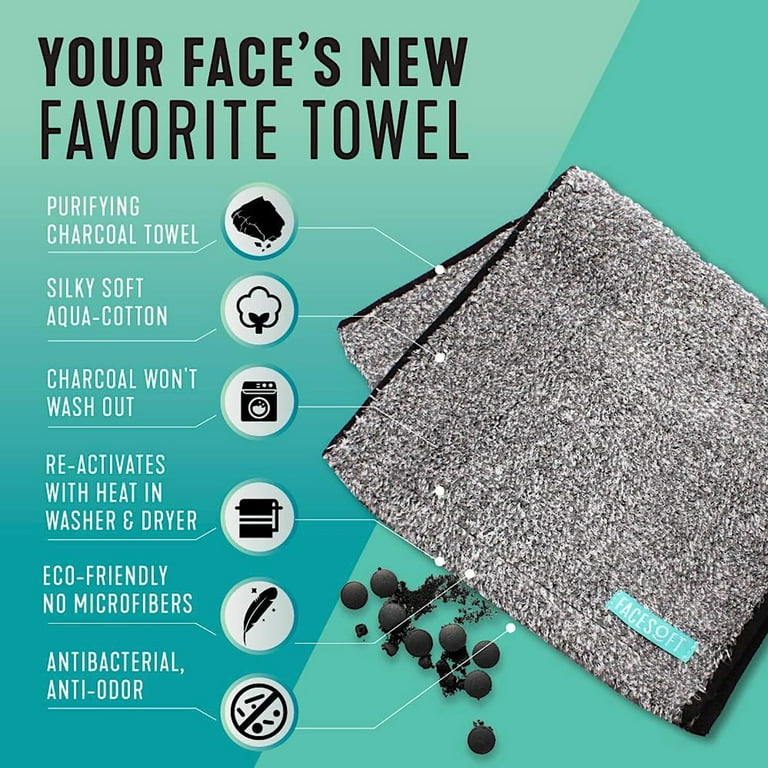 FACESOFT Eco Sweat Active Charcoal Towel, No Microfiber Face Towel, 1 Pc 