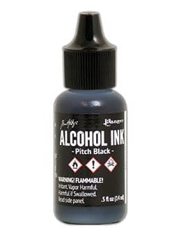 Ranger Alcohol Pearls Bundle - Divine, Elixir, Scorch, Intense, Opulent, Radiant with Pitch Black Alcohol Ink, Blending Solution - with Trebbies Detail Sticks