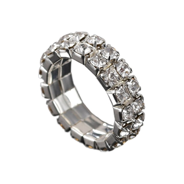 Anillo de Promesa de Boda de Compromiso Sonducket Diamantes Deslumbrantes Cristal Elástico Plata 2 Filas