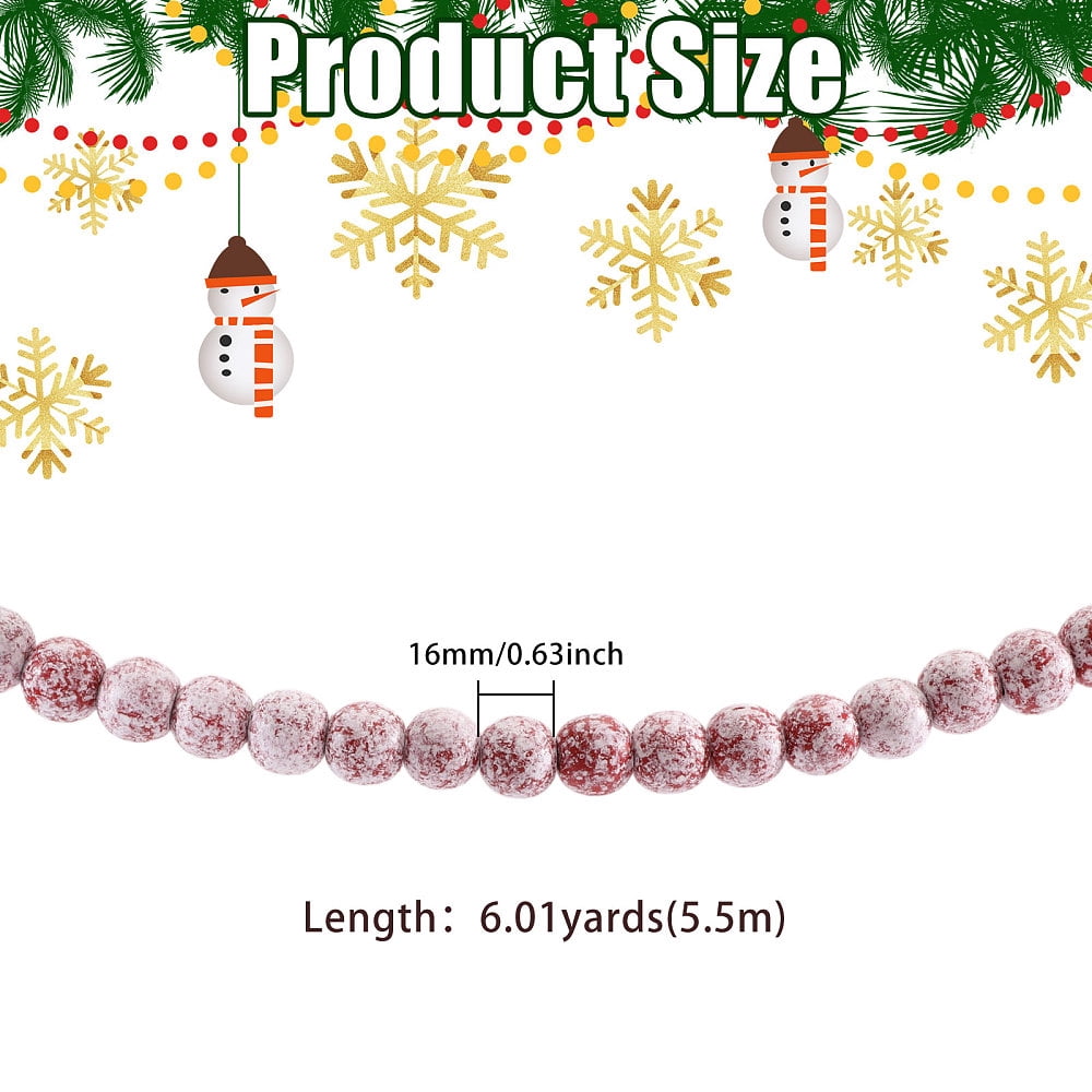 Christmas Wood Round Beads Hanging Ornaments with Nylon Thread Red 5000mm