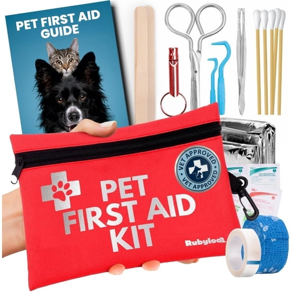 Cat and Dog First Aid Kit for Hiking and Travel – 39 Piece Pet Emergency Travel Kit with Vet-Approved Guide, Compact for Camping and Home