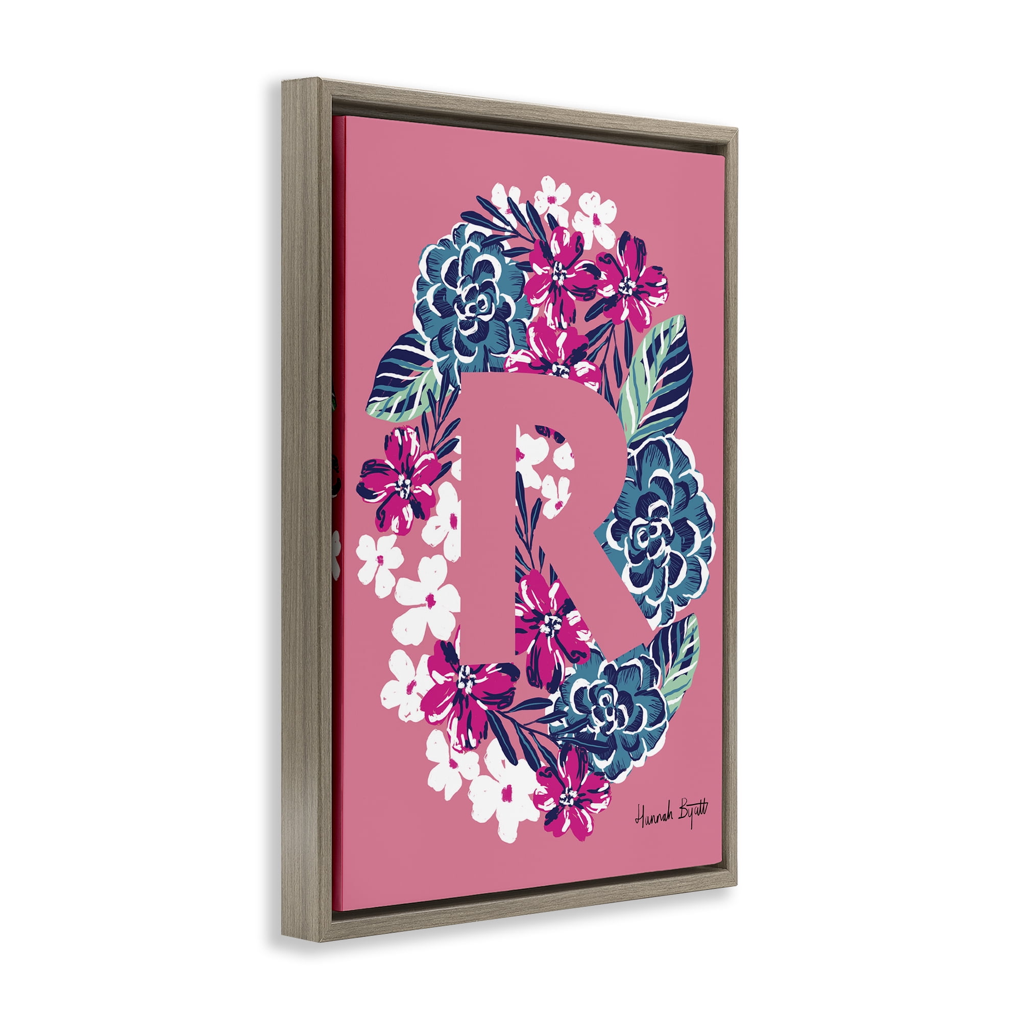 Stupell Industries Floral Bloom Letter R Botanical & Floral Painting Brown Floater Framed Art Print Wall Art, 21 x 31