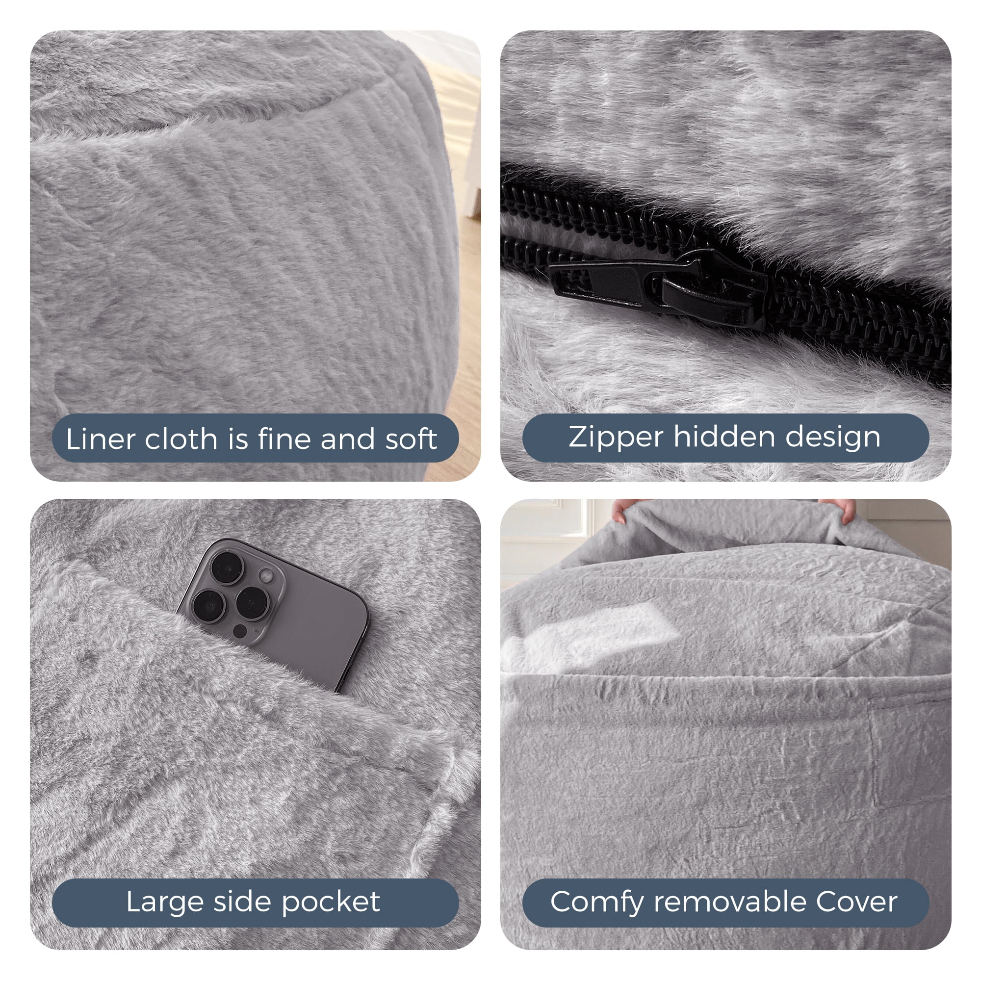 BYBYME Giant Convertible Indoor Bean Bag Bed, Grey