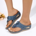 thumbnail image 4 of Rokment Women's Flower Orthopedic Wedge Flip Flops Boho Beach Summer Comfortable Leather Platform Thong Slip on Walking Sandals Fashion Casual Floral Chunky Mid Heel Dress Slides Navy Size 8.5, 4 of 7