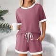 thumbnail image 2 of 2 Piece Outfits Summer,Women Ribbed Knit Pajama Sets Short Sleeve Top and Shorts 2 Piece Soft Pjs Sleepwear with Pockets Lounge Sets, 2 of 5