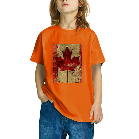 AUNVITO Boys Girls Casual Short Sleeve Cotton Top Maple Leaf Print Cute Fall Graphic Tee