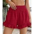 thumbnail image 4 of PRETTYGARDEN Summer Shorts for Women Boho Elastic Waist Ruffle Casual Hollow Out Embroidered Beach Bottoms with Pockets, 4 of 10