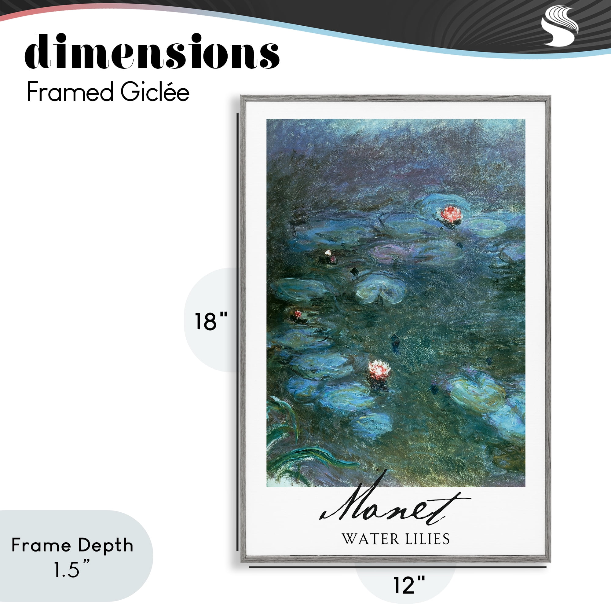 Stupell Industries Monet Water Lilies Gray Framed Giclee Art, design by Vintage Hustle