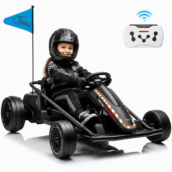 Sunnyfree 24 Volt Ride on Toys for Kids, 14Ah Electric Go Kart with Remote Control, 5–10 MPH, Drift Function, 2×200W Motors, Bluetooth Music, LED Lights, Seat Belt, Black