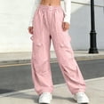 thumbnail image 2 of Xyant Girls Cargo Parachute Pants Elastic Waist Wide Leg Streetwear Dance Trousers with Pockets (Pink,7-8 Years ), 2 of 6