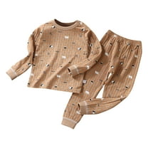 Ahdbta Pajama Sets for Kids Girl Boy Long Sleeve Round Neck Loose Fit Tees and Elastic Waist Pants 2 Piece Cute Print Outfits