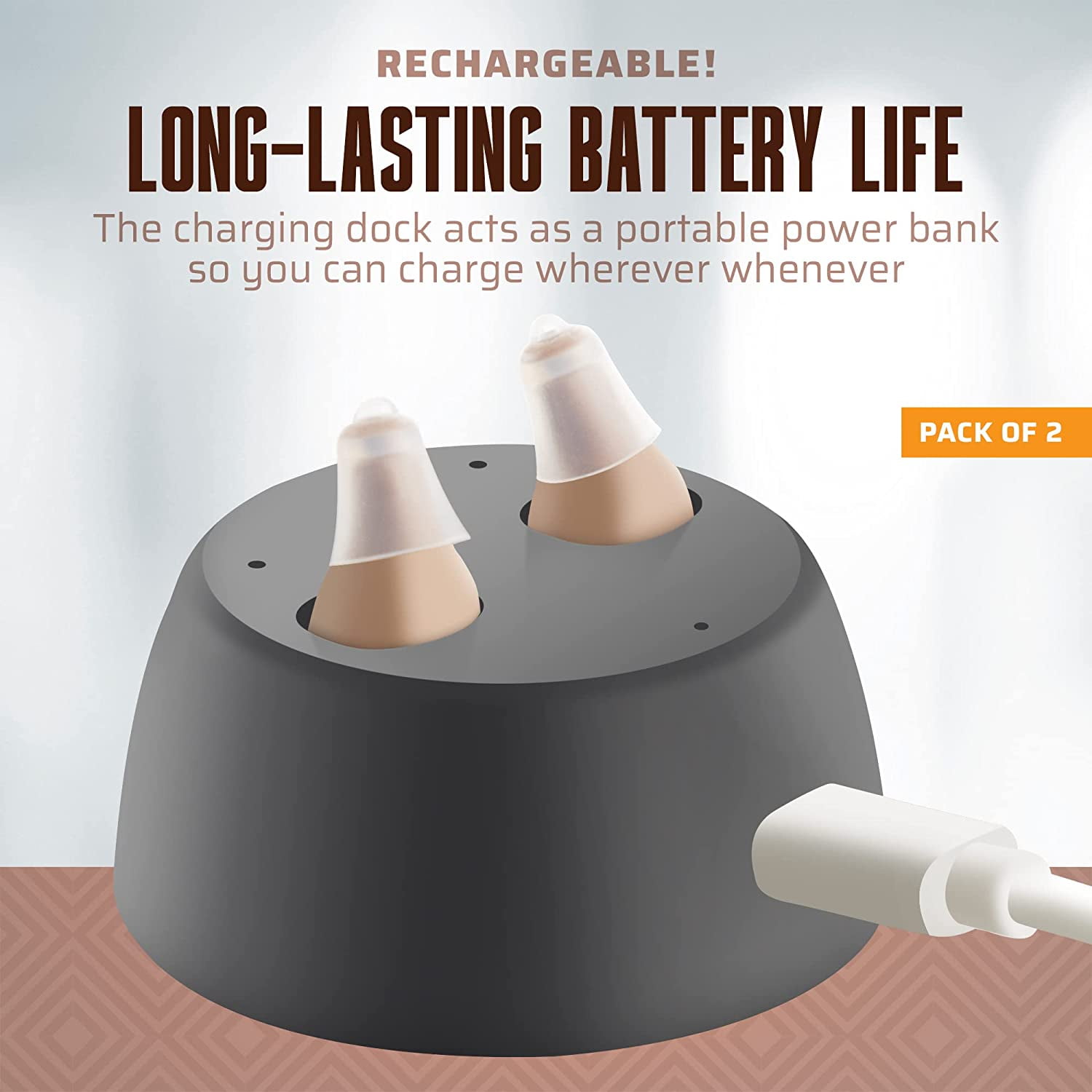 MEDca Rechargeable Hearing Amplifier to Aid, Completely-in-Canal (CIC) - Beige