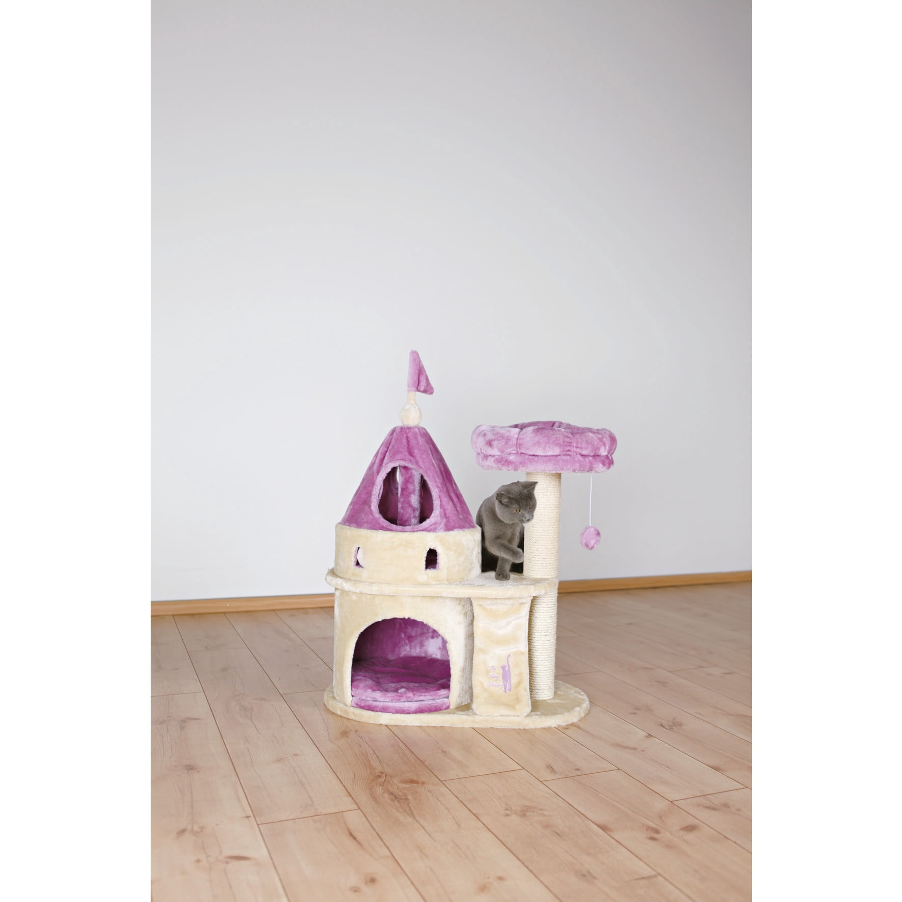 TRIXIE My Kitty Castle Plush 35.5" Cat Tree, Sisal Scratching Posts, Rustling Fabric Beige