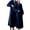 Navy, variant on Womens Long Robe Warm Soft Floor Length Flannel Bathrobes for Winter Thicker Long House Coat with Pockets