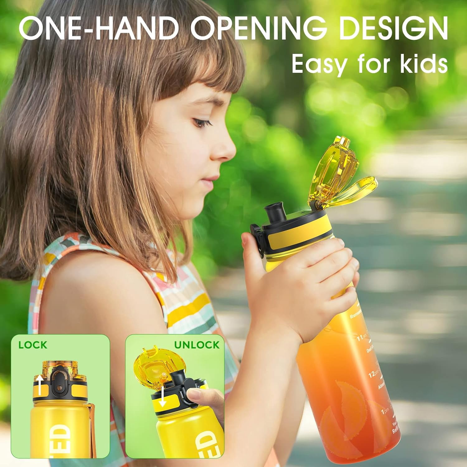 Water Bottle 32oz, Durable and Leakproof Water Bottles Motivational with Time Marker, Tritan, BPA Free, Wide Mouth with Easy Clean Brush for Gym, Travel, Home, School, Office (1 Bottle)