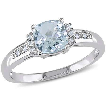 Tangelo 4/5 Carat T.G.W. Cushion-Cut Aquamarine and Diamond-Accent 10kt White Gold Fashion Ring