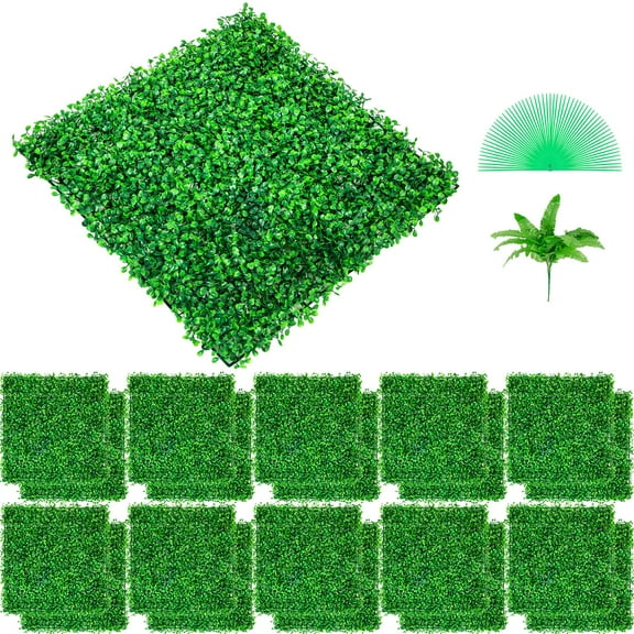 SKYSHALO 24PCS 10"x10" Artificial Boxwood Panels,Artificial Grass Backdrop Wall 1.6",Boxwood Hedge Wall Panels,Privacy Hedge Screen UV Protected for Outdoor Indoor Garden Fence Backyard