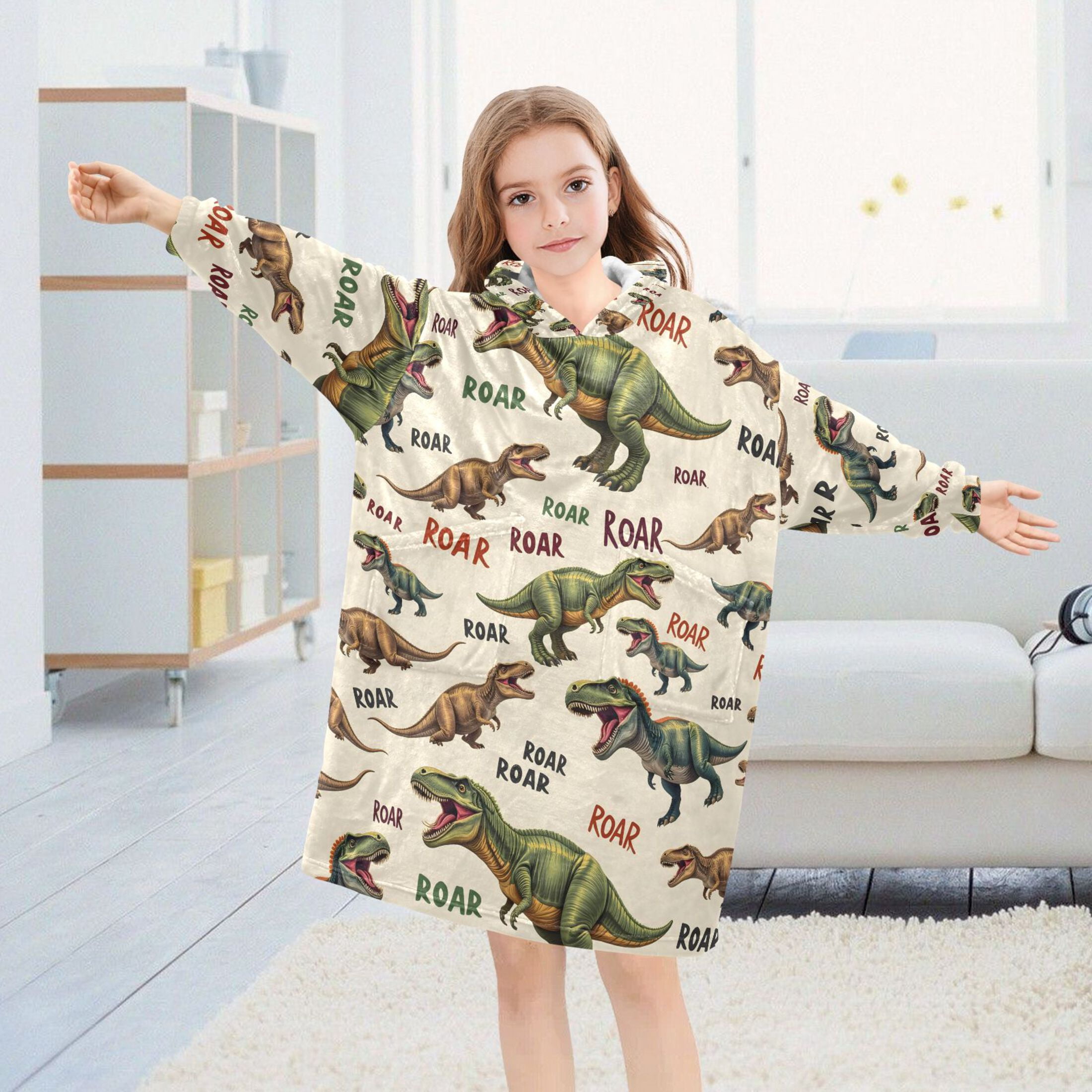 joogoo Blanket Hoodie for Cartoon Dinosaur-d1 Oversize Sweatshirt 3-14 YR L