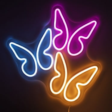 Butterfly LED Neon Wall Light – Multicolored USB-Powered Decor, 15” x 15.2” x 0.59”, 1.82 lbs. – Fully Assembled & Easy to Hang