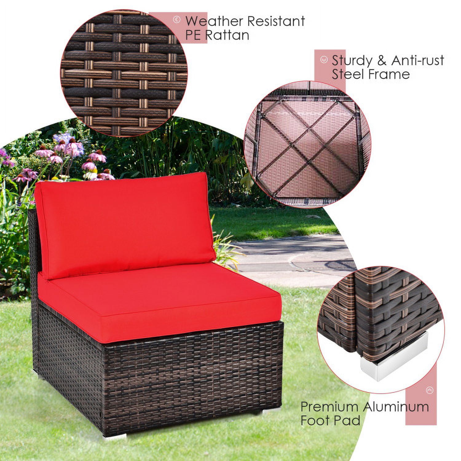 Aimee Lii 6 Pieces Patio Rattan Sectional Furniture Set with Cushions and Coffee Table, Outdoor Deck Furniture, Red Aimee Lii 6 Pieces Patio Rattan Sectional Furniture Set with Cushions and Coffee Table, Outdoor Deck Furniture, Red