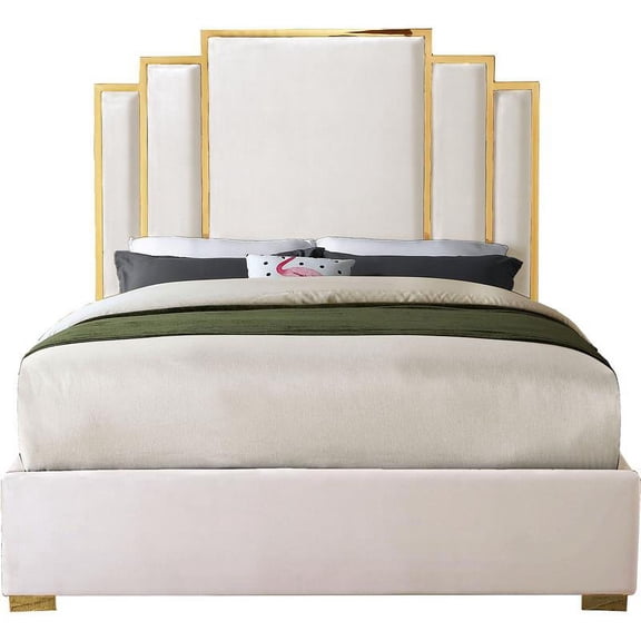 Meridian Furniture Hugos Cream Velvet King Bed