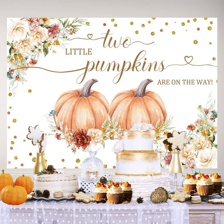 7×5ft Autumn Pumpkin Twins Baby Shower Backdrop Two Little