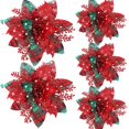 thumbnail image 1 of Flores artificiales con purpurina para decoración de árbol de Navidad, adornos de Feliz Año Nuevo, 5 piezas, 14,5 cm, 1 of 4