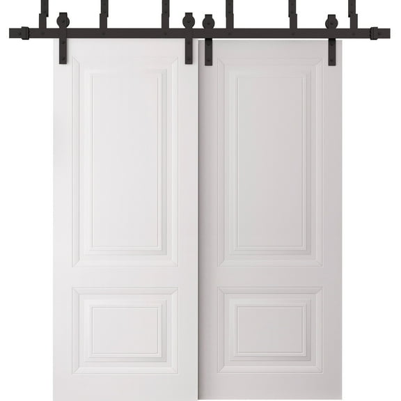 Sliding Closet Barn Bypass Doors 36 x 80 inches | SELECT 2249 White | 6.6ft Rails Hardware Set | Wood Solid Bedroom Wardrobe Doors