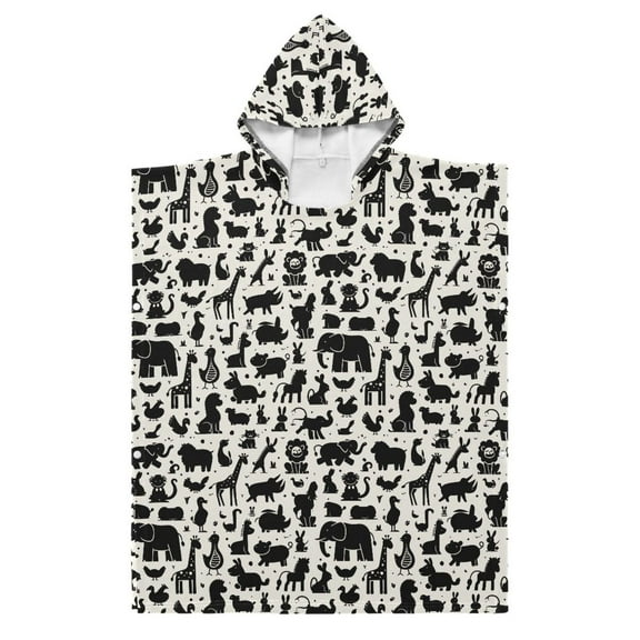 Kid Hooded Beach Towel Bath Poncho Towels Soft Absorbent Quick Dry for Boy Girl Animal Silhouettes S