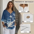 thumbnail image 6 of Xoenoiee Blue Mountain Tree Cloud Print Womens Cotton Linen Button Down Shirts 3/4 Sleeve Casual Loose Fit V Neck Breathable Summer Spring Blouses Top, 4XL, 6 of 7