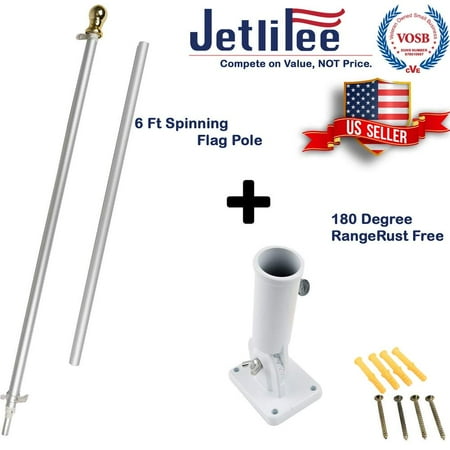 Crane Multi Bracket - Jetlifee 6ft Aluminum Tangle Free Spinning Flag Pole and Multi Position Flag Pole Mounting Bracket Veterans Owned Biz. No Tangle Spinning Pole Silver Colored Globe Rust Free Wind Resistant