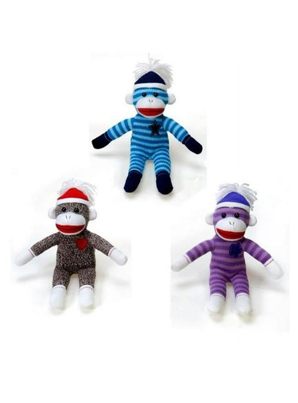 11'' Cuddle Sock Monkey Plush Toy - Assorted Colors Case of 24