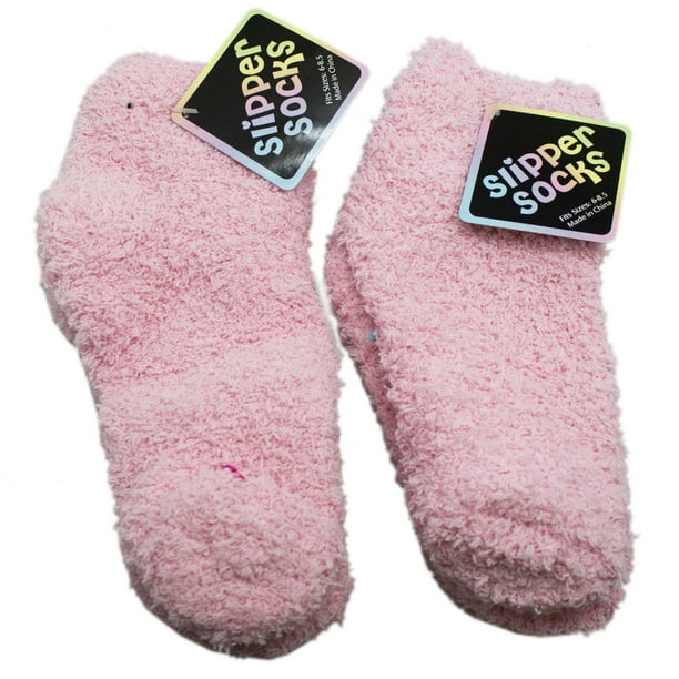 Socks Light Pink Colored Fuzzy Slipper Socks (2 Pairs, Size 68.5