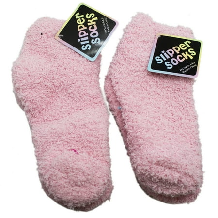 Socks - Light Pink Colored Fuzzy Slipper Socks (2 Pairs, Size 6-8.5 ...