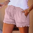 thumbnail image 4 of LIIPEE Women Jean Shorts Elastic High Waisted Drawstring Tassels Denim Shorts With Pockets Female Comfort Daily Wear Going Out Shorts,Pink,S, 4 of 7