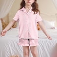 thumbnail image 4 of BLVB Girls Pajamas Satin Pajama Set Silk Pjs Short Sleeve Button down Shirts Summer Ruffle Sleepwear for Big Kids 5-15Y, 4 of 6