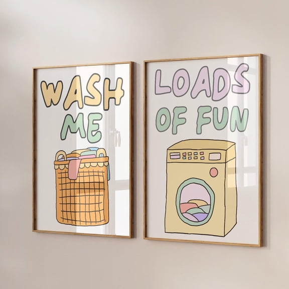 Luvia Loads Of Fun Poster Laundry Prints Laundry Room Decor Cute Quote Laundromat Poster Retro Laundry Room Art Set Of 2, Modern Wall Decor Set 2 Prints 8x12 UNFRAMED